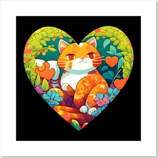 Floral kitty - Cat Heart Filled With Flowers Posters and Art